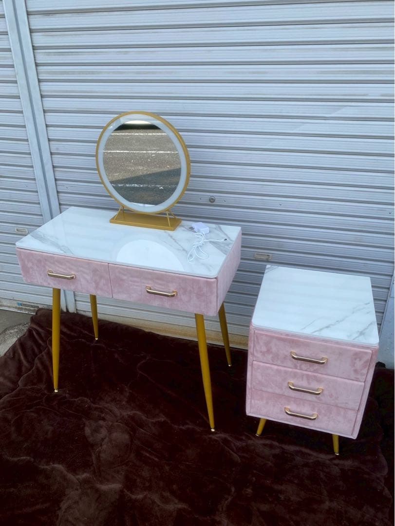 【雨宮】大理石風 ドレッサーセット 鏡付き※椅子はつきません。