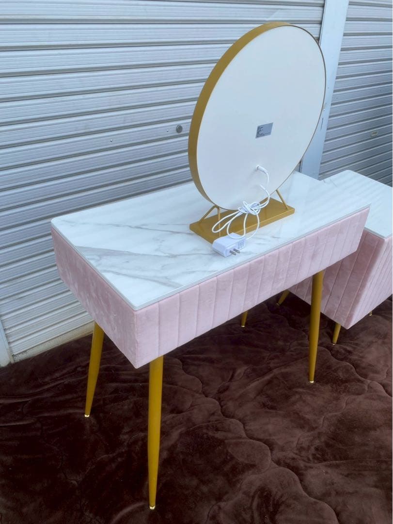 【雨宮】大理石風 ドレッサーセット 鏡付き※椅子はつきません。