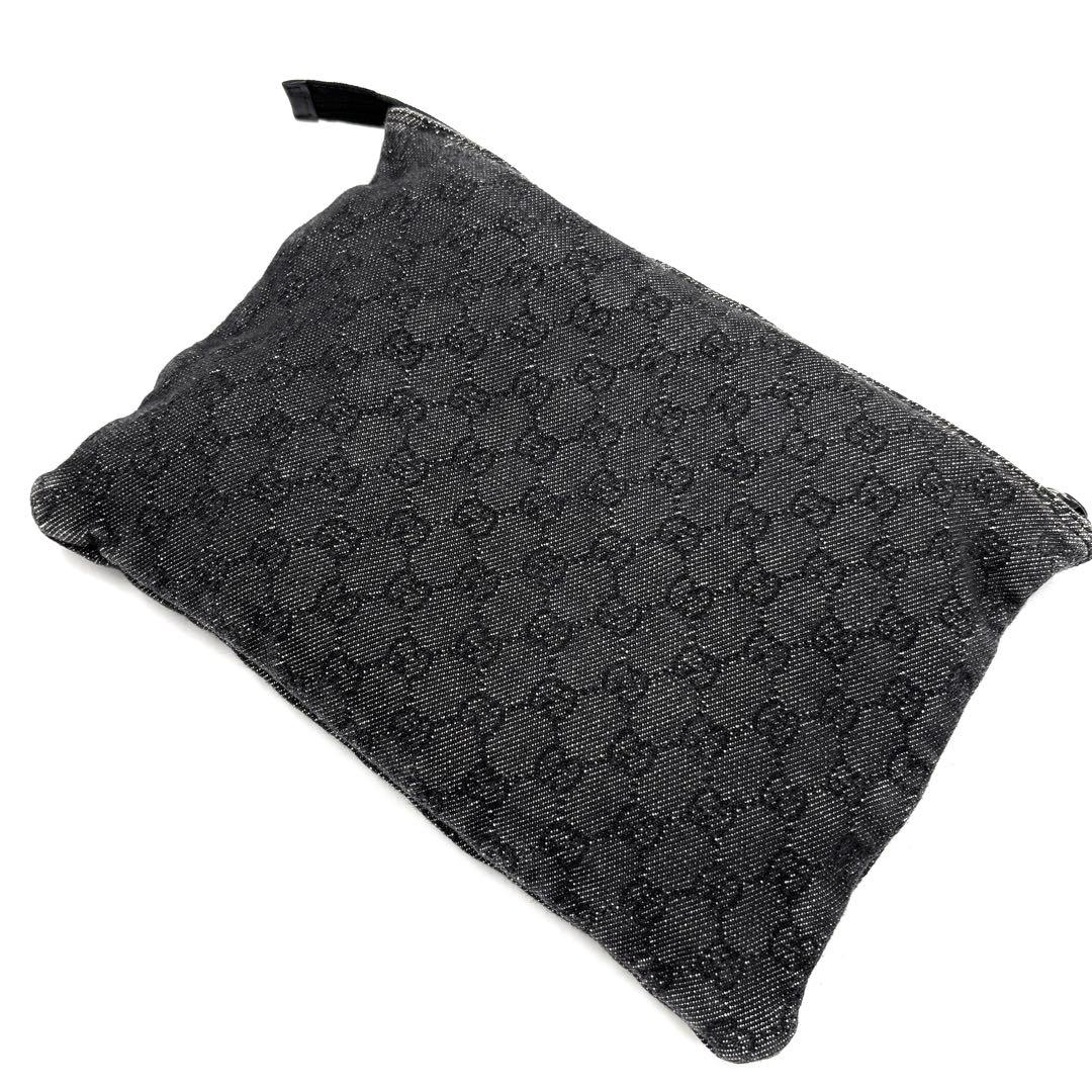 【美品】グッチ ボストンバッグ GGキャンバス 黒 折り畳み ポーチ付き 大容量