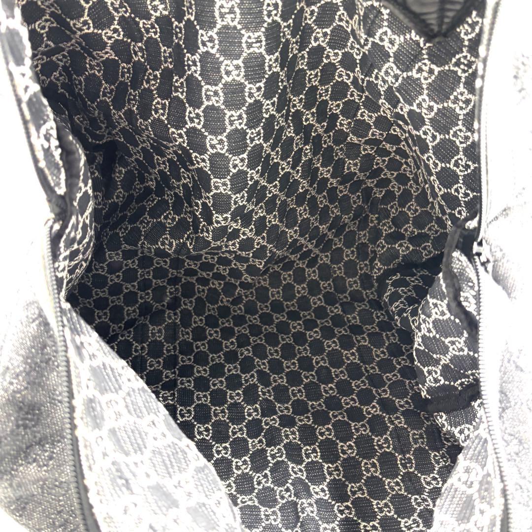 【美品】グッチ ボストンバッグ GGキャンバス 黒 折り畳み ポーチ付き 大容量