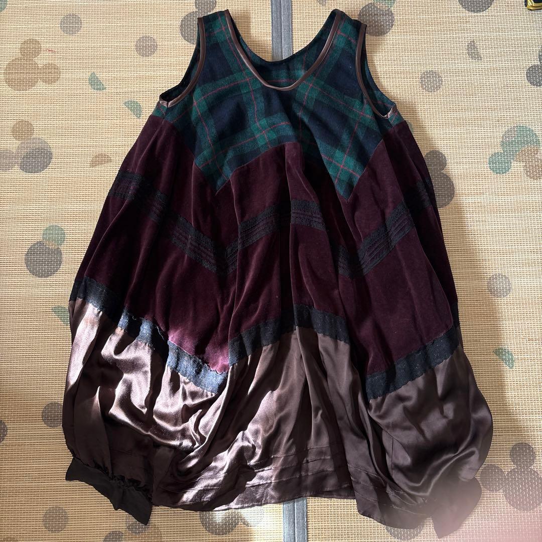 sunaokuwaharaノースリーブ チュニック 緑赤チェック