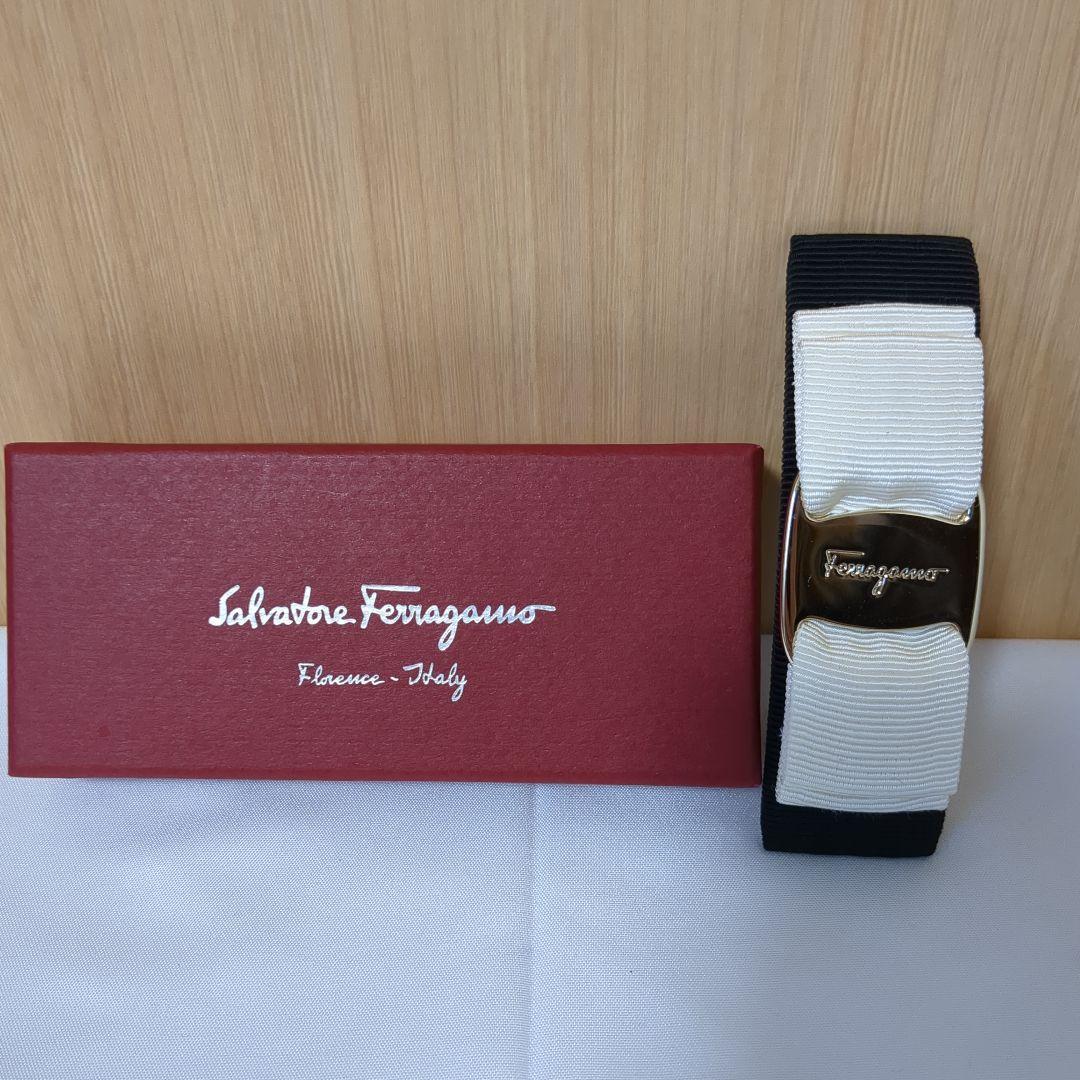 フェラガモバレッタ リボン バイカラー ヘアアクセサリー 結婚式 ドレス 箱付き