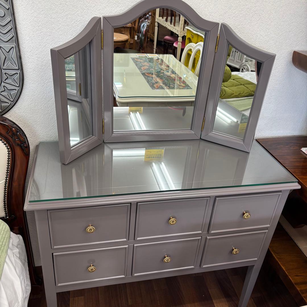 ピンク 三面鏡付ドレッサー マホガニー材 3面鏡 高級 綺麗 開梱設置サービス