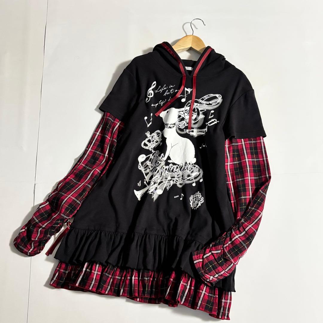 PUTUMAYO プトマヨ　うさぎ・音符柄　ドッキングチュニック・ワンピース