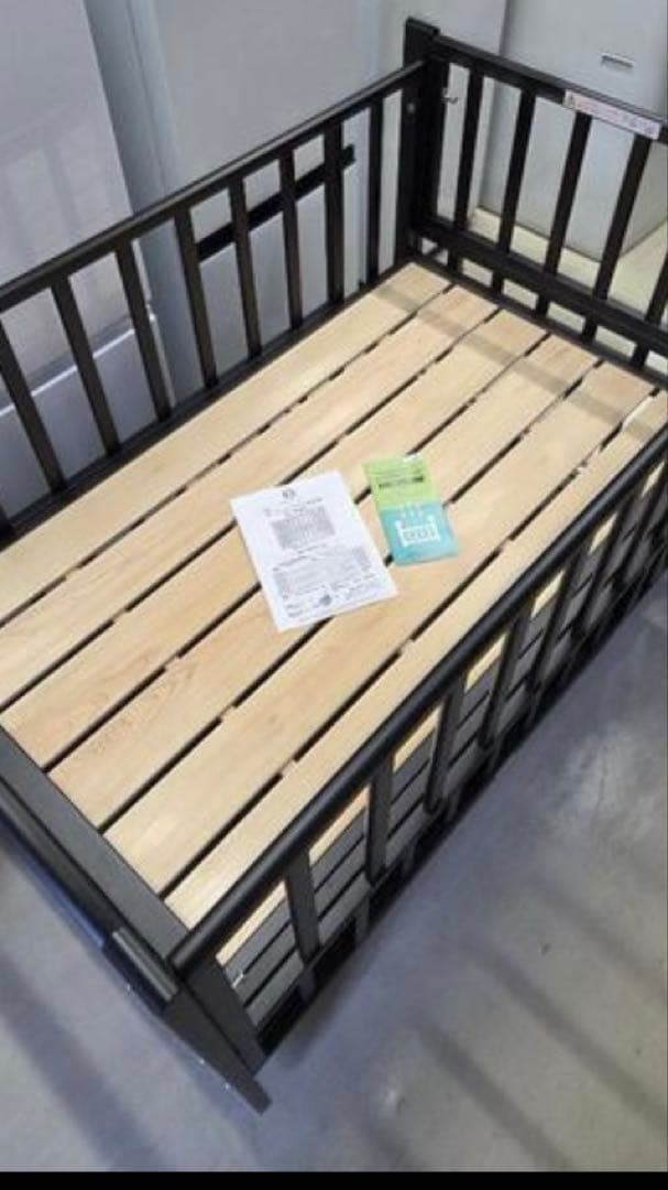 木製ベビーベッド シングルサイズ ダークブラウン　　7762