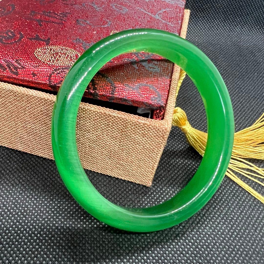 天然高氷種水緑翡翠キャツアイのパワーストーンバングル　番号AB940