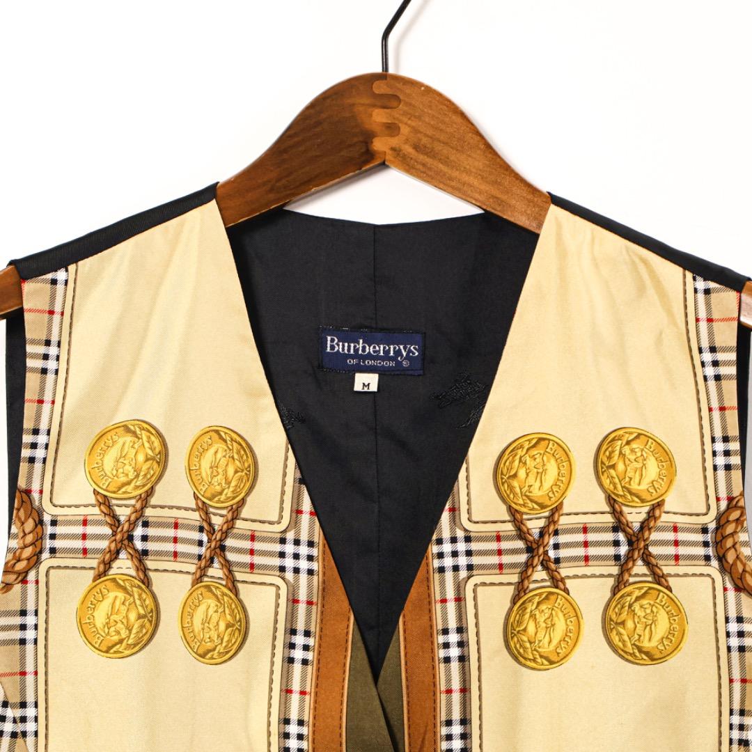 H3296◾️バーバリーズ　総柄スカーフモチーフベスト　ジレ　シルク100%