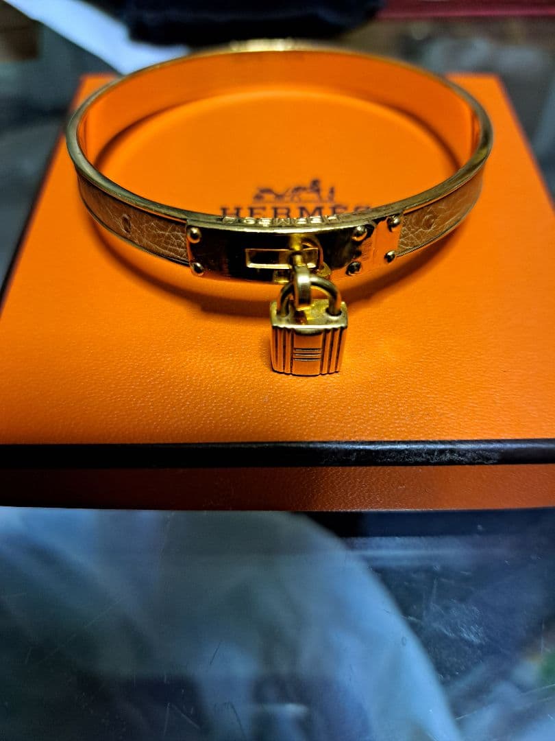最終‼美品！HERMES バングルケリーカデナ ゴールドベージュ茶系 BOX付き