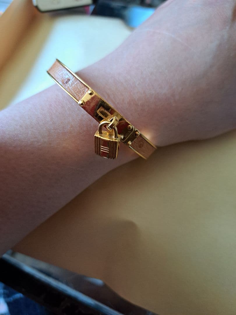 最終‼美品！HERMES バングルケリーカデナ ゴールドベージュ茶系 BOX付き