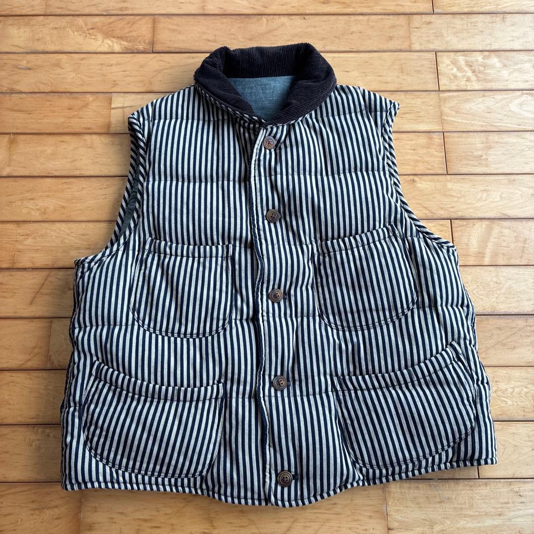 45rpm ストライプ ダウンベスト コーデュロイ襟