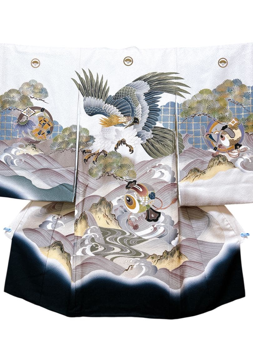 豪華逸品♡産着　掛け着　熨斗目　男の子　お宮参り　鷹　白系