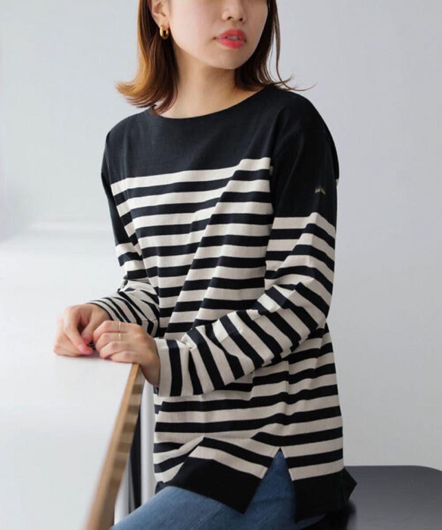 【新品タグ付き】Le Minor ルミノア 長袖 パネルボーダー カットソー M