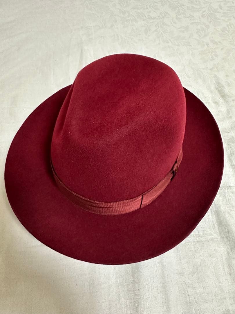 新品未使用　ボルサリーノ　ハット　ボルドー　タグ付き　Borsalino