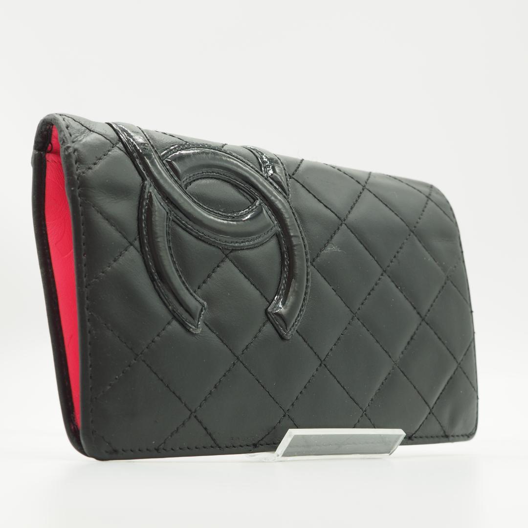 【美品】CHANEL シャネル カンボンライン 長財布 黒×ピンク