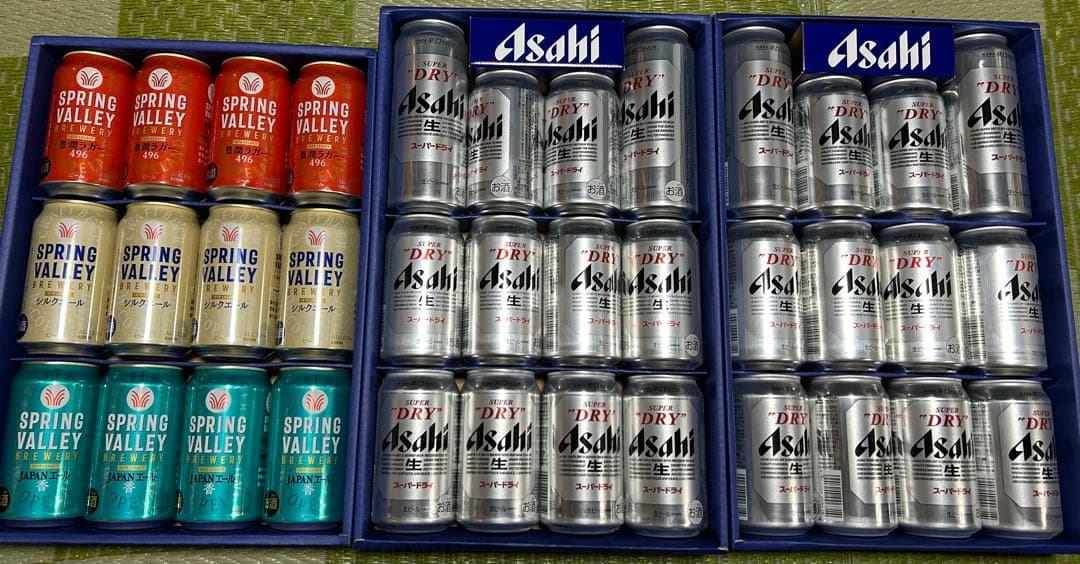 アサヒ　スーパードライギフト　２箱　キリン　スプリングバレー3種　１箱