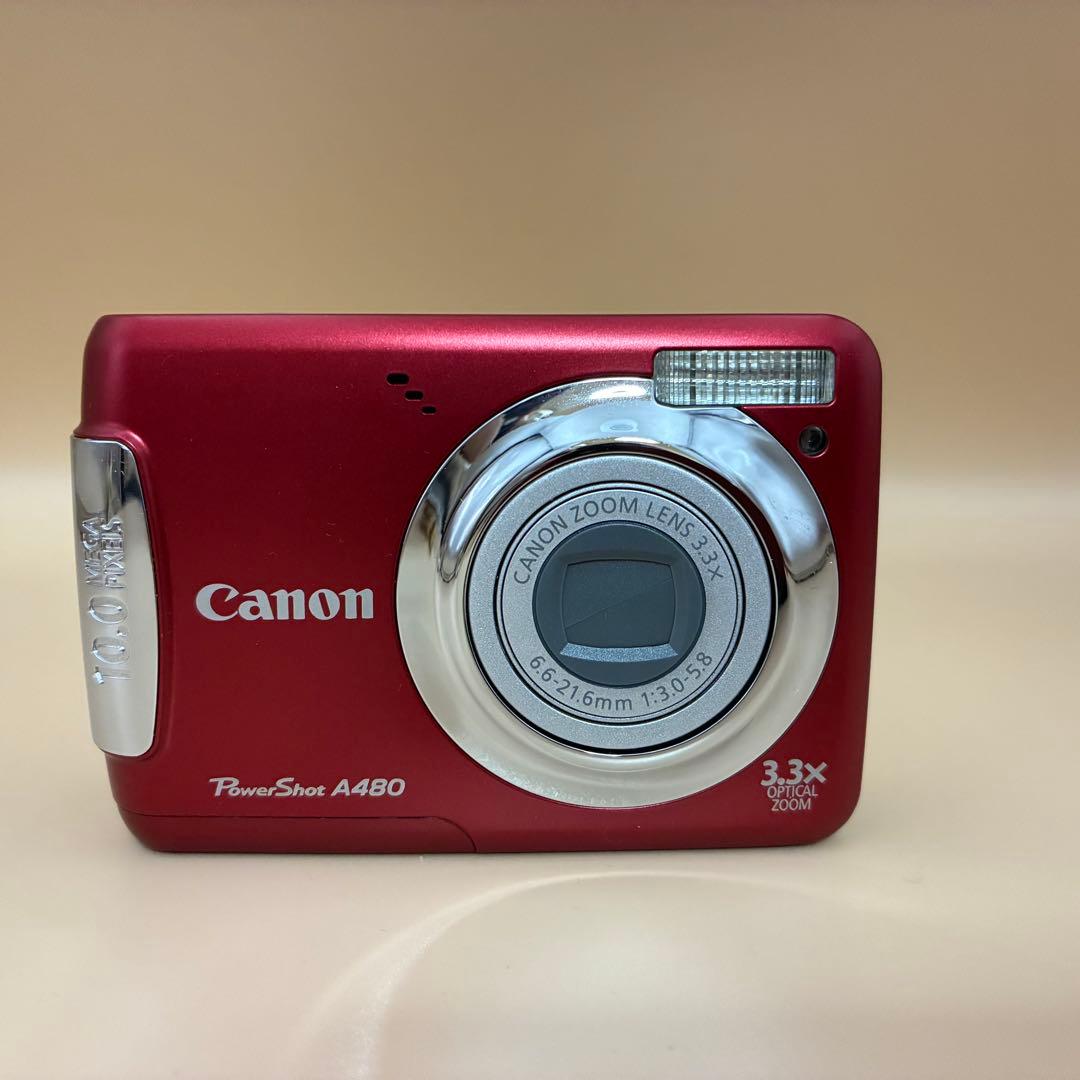 ★極美品★ Canon PowerShot A480 レッド 単3電池 コンデジ