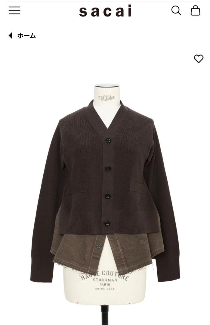 sacai Denim × Knit Cardigan ブラウン サイズ1