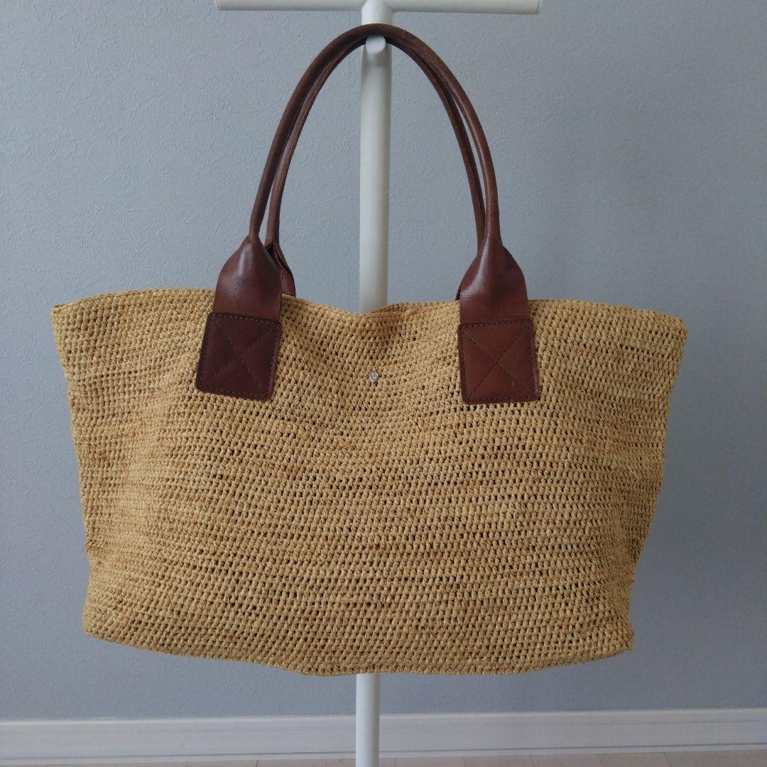 ヘレンカミンスキー　ラフィアトートバッグ　レザーハンドル ベージュレディース