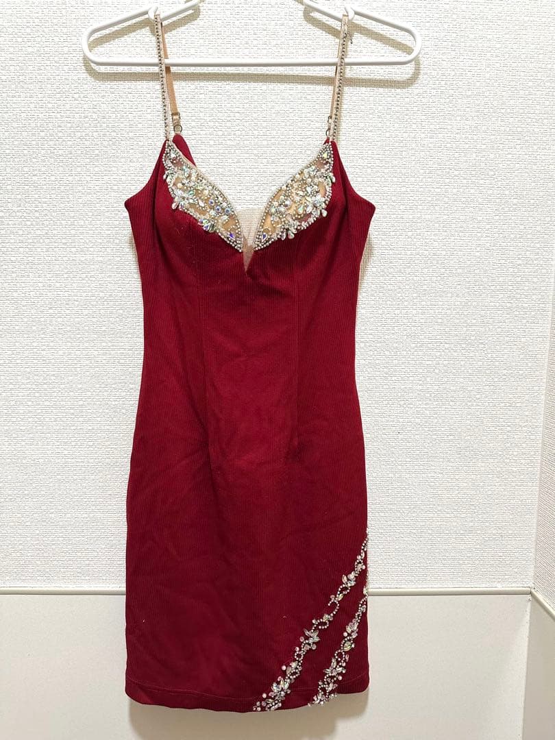 AngelR エンジェルアール 赤 ビジュー タイト キャバドレス S 美品