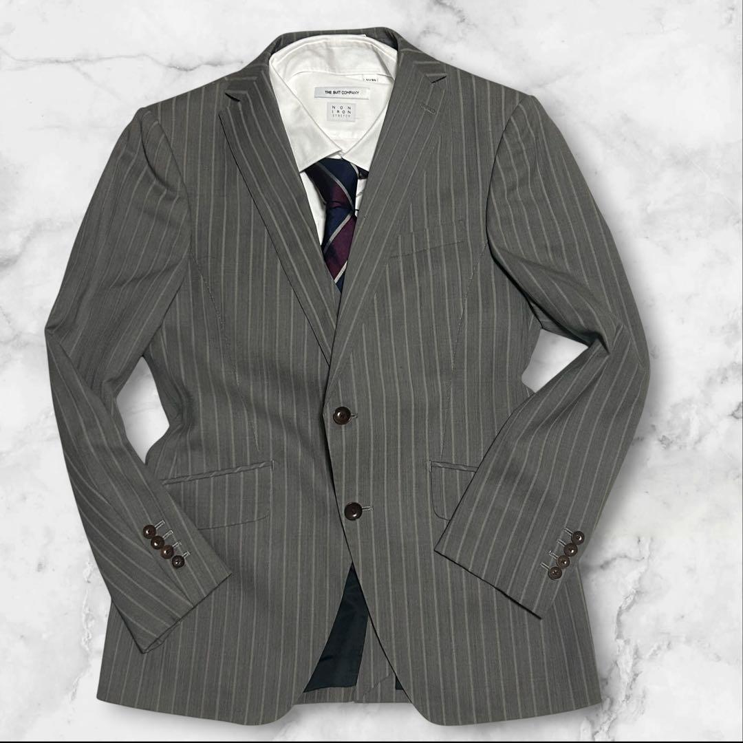 【美品】パーソンズ スーツ スリーピース グレー　ストライプ S相当