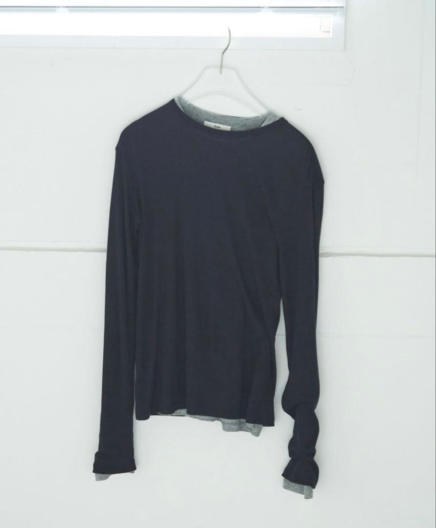 anuke アンヌーク レイヤードシアーロングTシャツ ネイビー