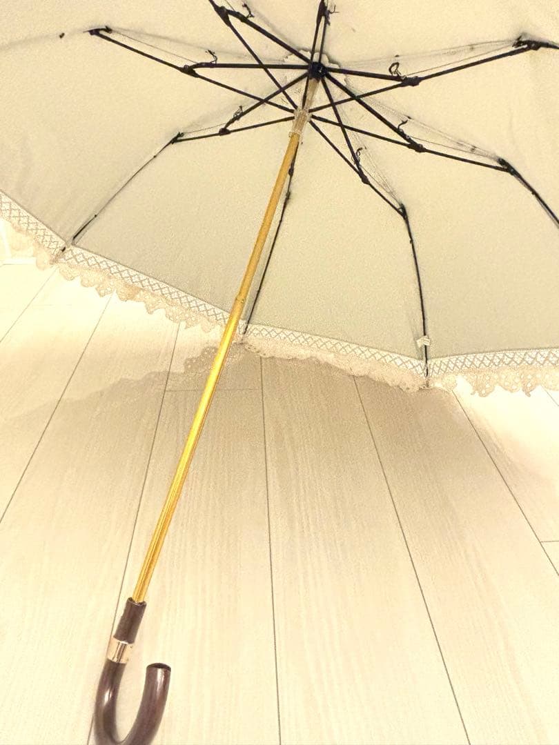 【美品】ラルフローレン 日傘 長傘 白 レース 刺繍 フリル 上品 晴雨兼用