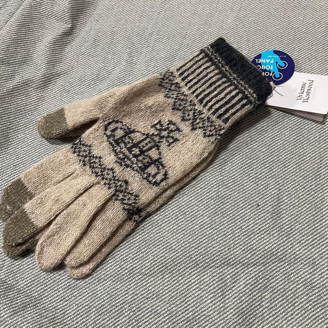 新品　ヴィヴィアンウエストウッド 暖かビッグオーブ手袋「男女兼用・ベージュ」①