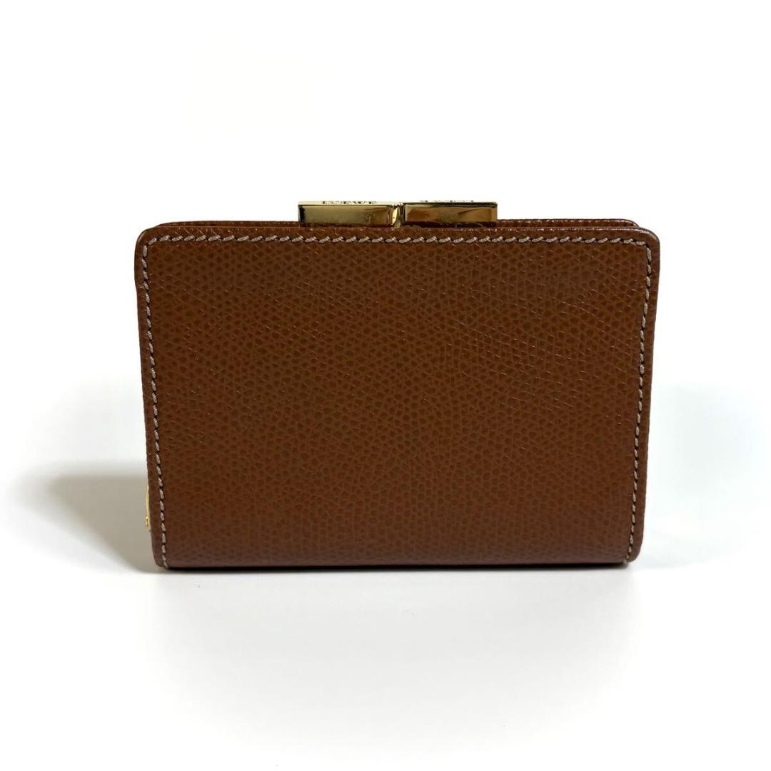 【美品】LOEWE レザー がま口  アナグラム キャメル ゴールド金具