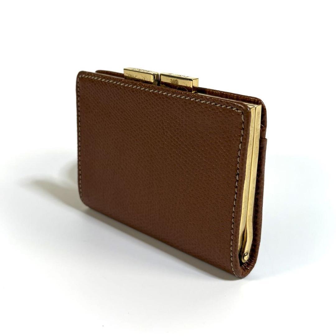 【美品】LOEWE レザー がま口  アナグラム キャメル ゴールド金具