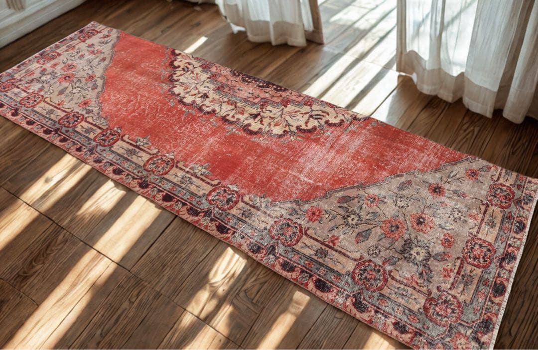 265×88 シャービー茜色 ハーフメダリオン ヴィンテージ トルコラグ