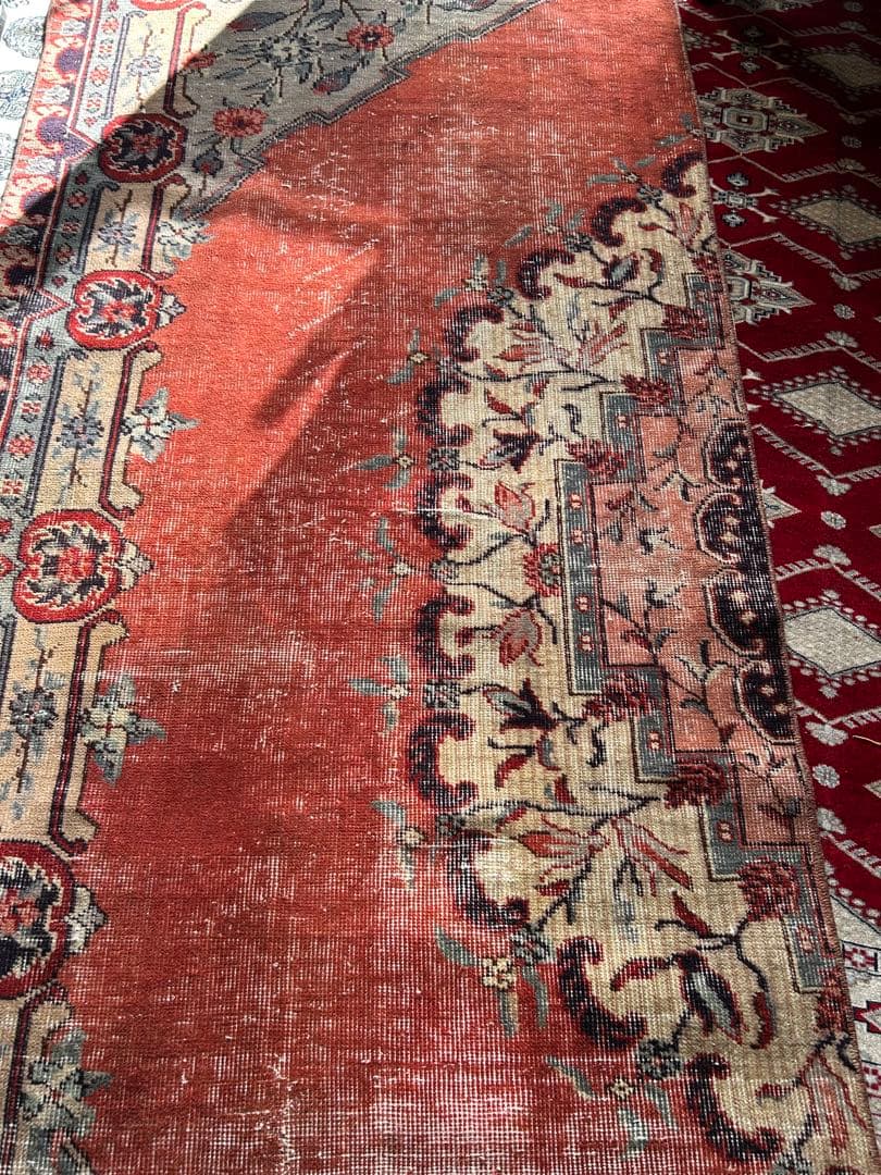 265×88 シャービー茜色 ハーフメダリオン ヴィンテージ トルコラグ