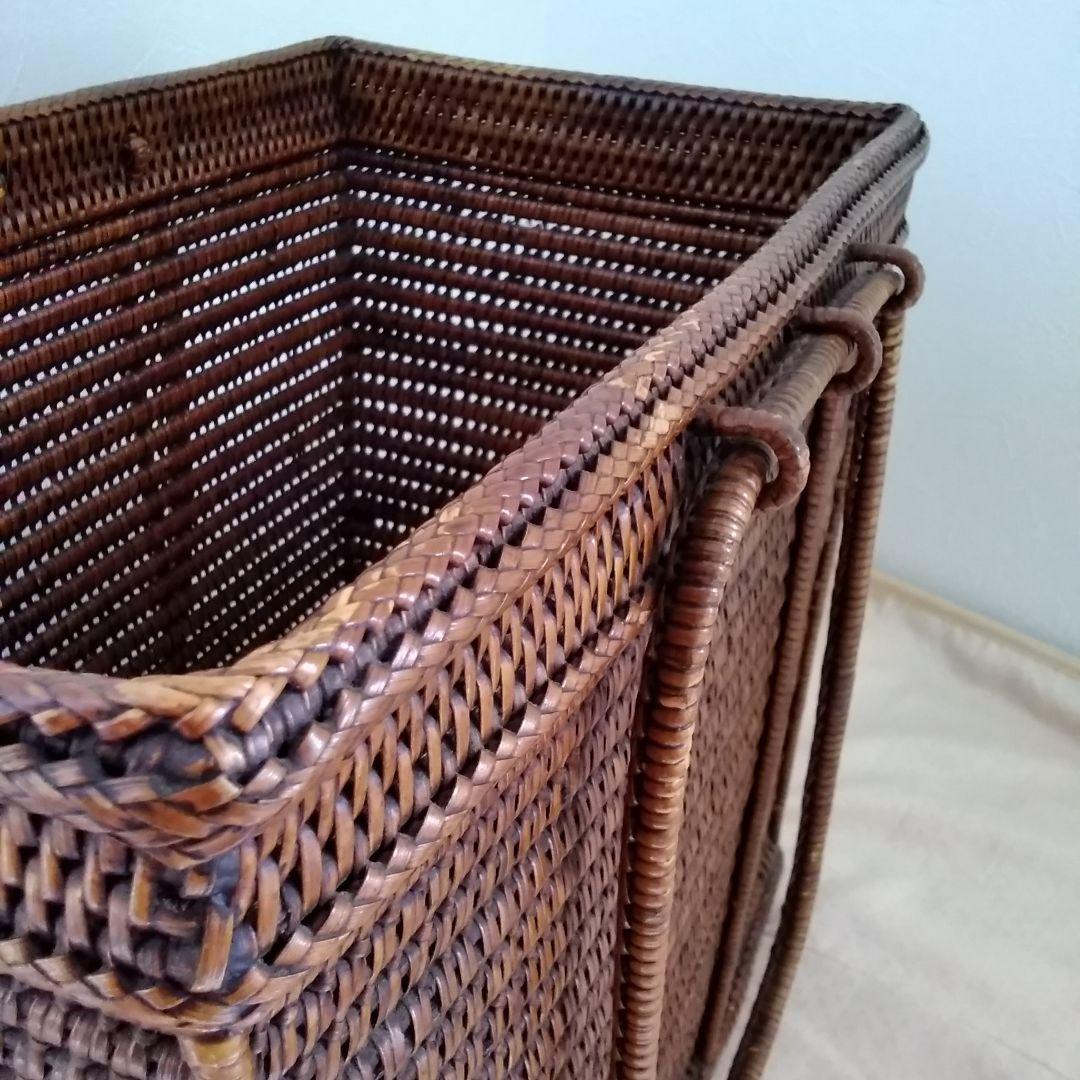 年代不明！両ハンドルかご！籐籠竹籠 竹細工 竹編みカゴ 小物入れ！経年美品！