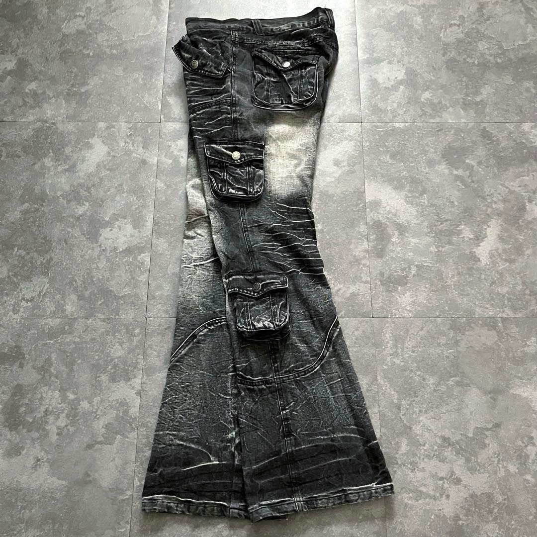00s black cargo flared pants Y2K ロング丈