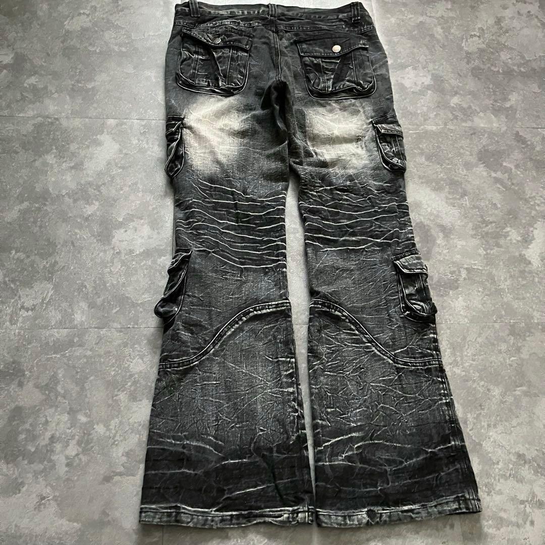 00s black cargo flared pants Y2K ロング丈