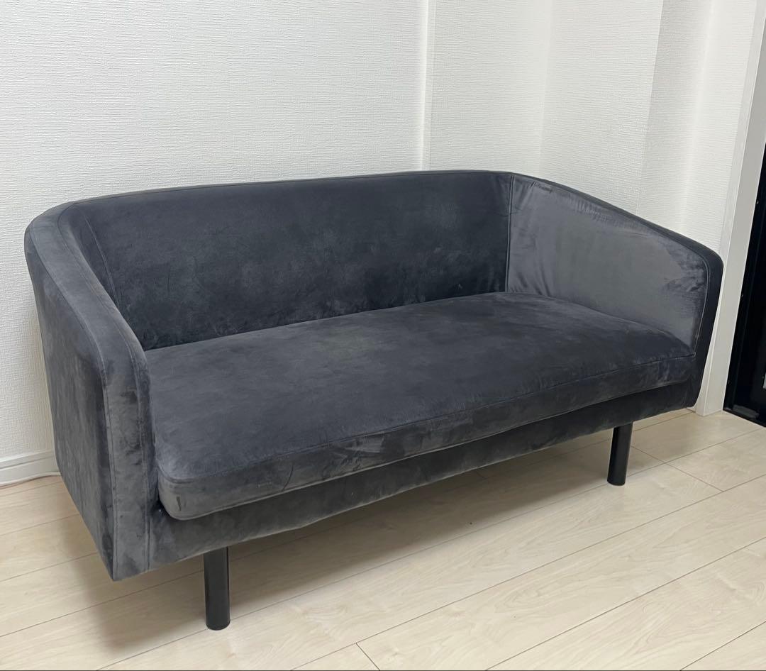 【美品】LOWYA ベルベッド調ソファ グレー