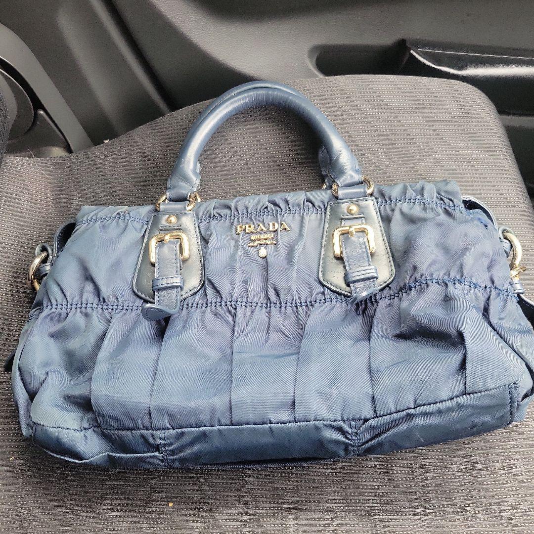 PRADA ネイビー ショルダーバッグ ギャザー入り