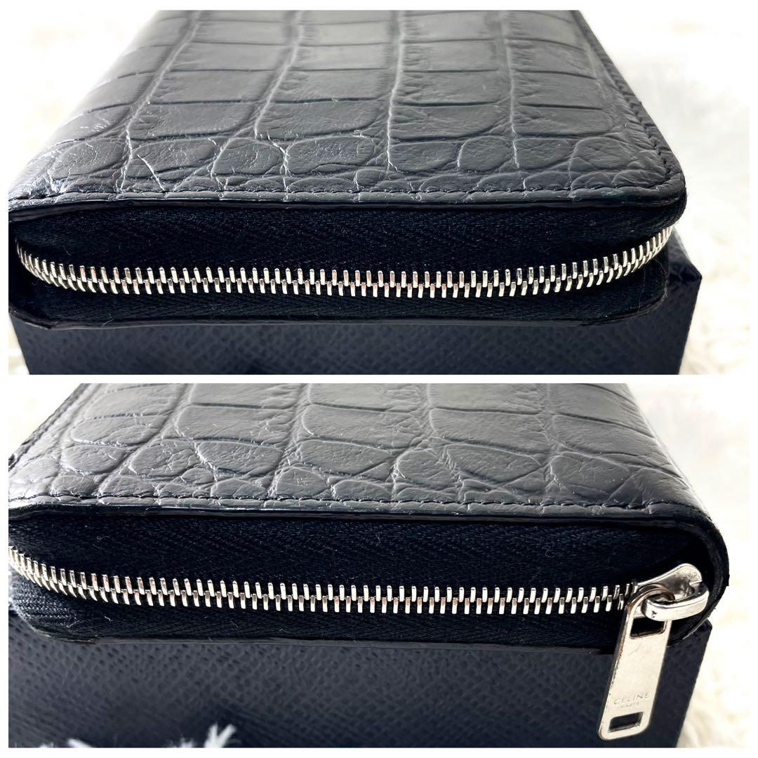 セリーヌ　CELINE ラウンドファスナー　長財布　クロコダイル　ブラック　黒