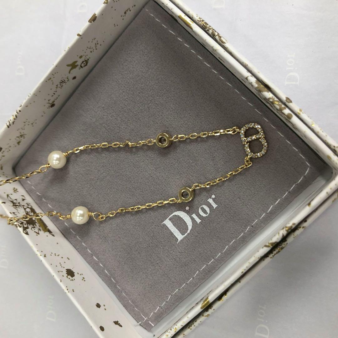 Dior CDロゴ パール ストーン装飾 ゴールドトーン ネックレス