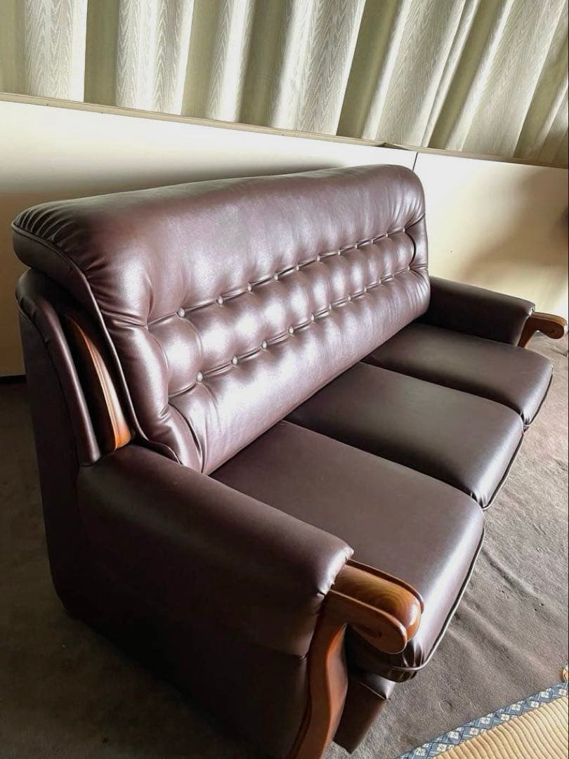 昭和レトロ　合成皮革ソファ3人掛け　ビンテージ