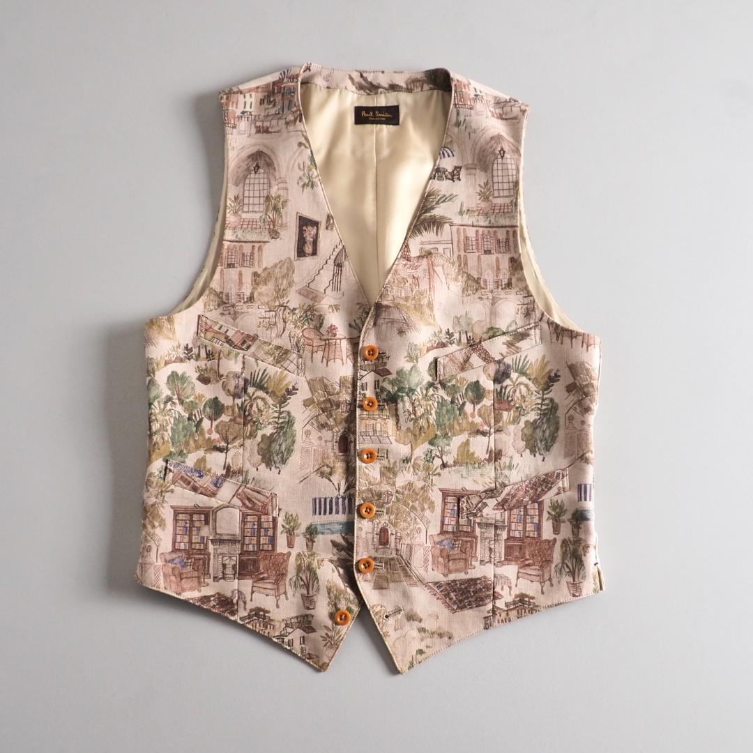 ポールスミス　麻１００％　ベスト　ジレ　総柄　美品