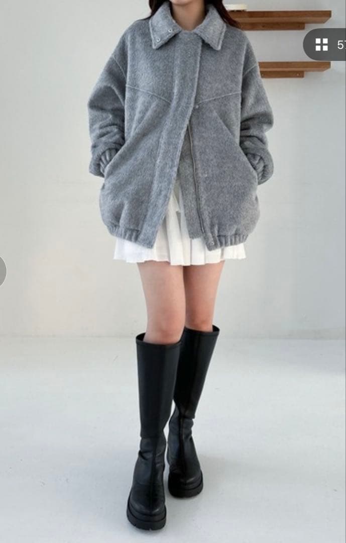 【Heather】スタンドシャギーミドルブルゾン　グレー