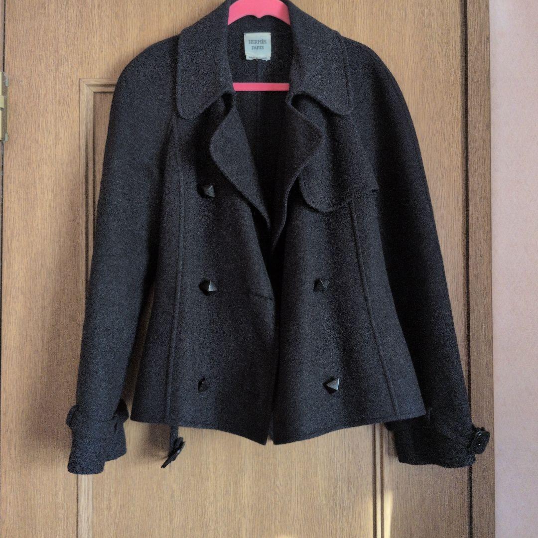 HERMES ダークグレー ピーコート