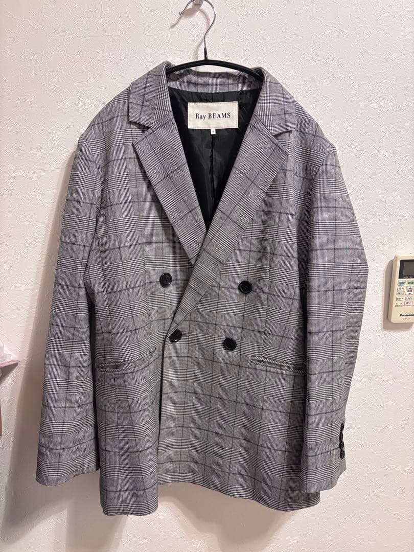 【美品】【お値下げ中】Ray BEAMS グレー系チェック テーラードジャケット
