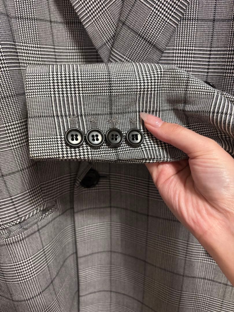 【美品】【お値下げ中】Ray BEAMS グレー系チェック テーラードジャケット