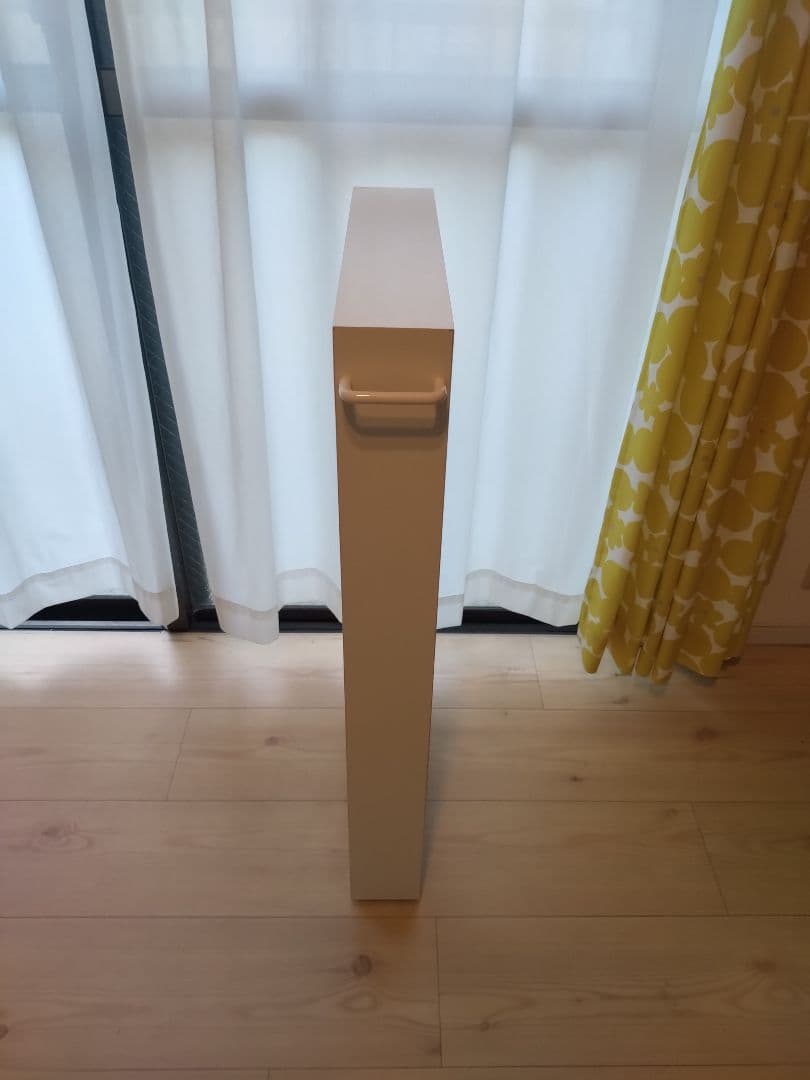 ホワイト木製キッチンワゴン ハンドル付き 隙間収納9.5cm