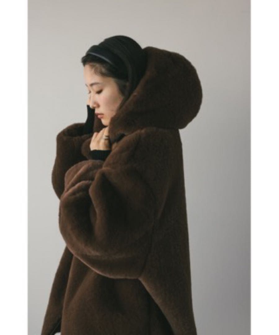 【スタイルミキサー】フードフェイクファーコート　チョコレートブラウン