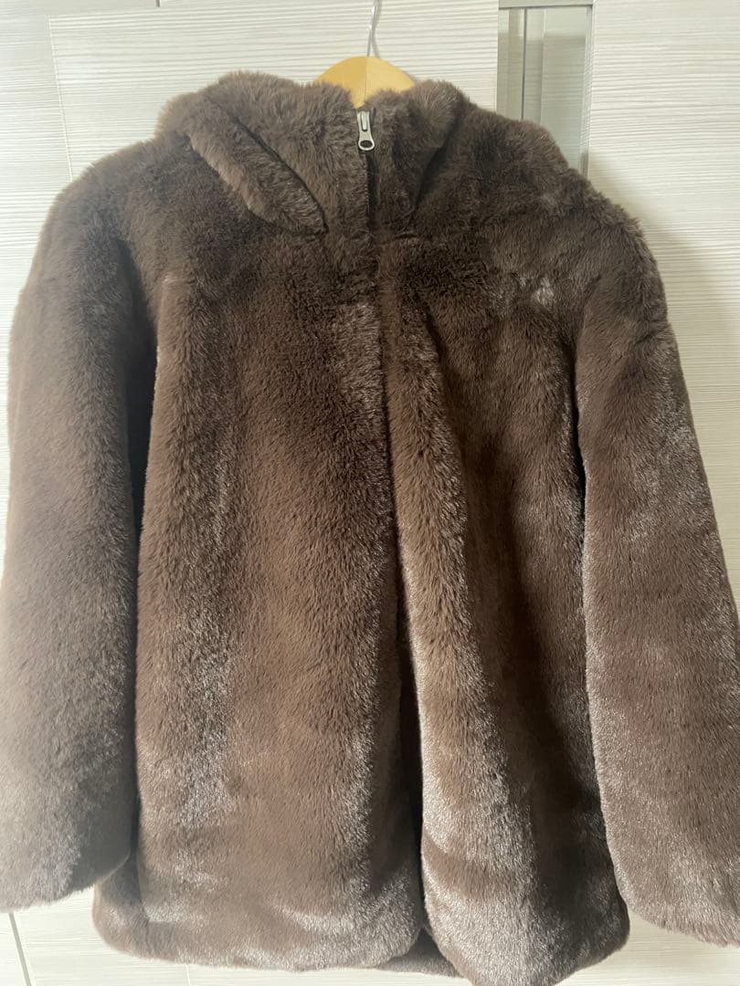 【スタイルミキサー】フードフェイクファーコート　チョコレートブラウン