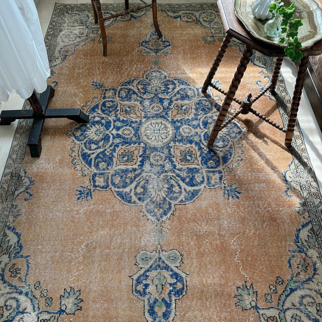 トルコ製ヴィンテージラグ992 超大判 レア キャメル オレンジ ネイビー