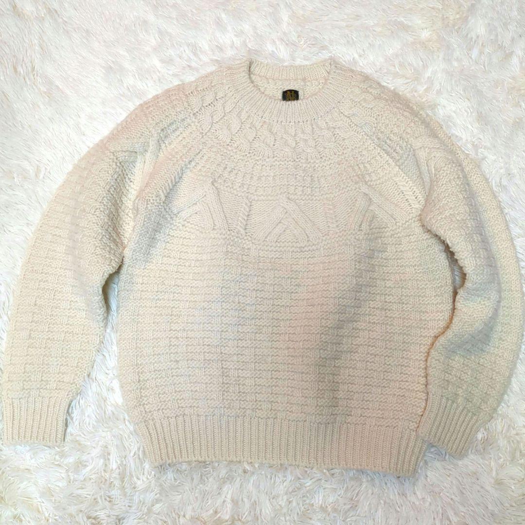 美品　BATONER SPREAD ARAN CREW NECK　ホワイト　1
