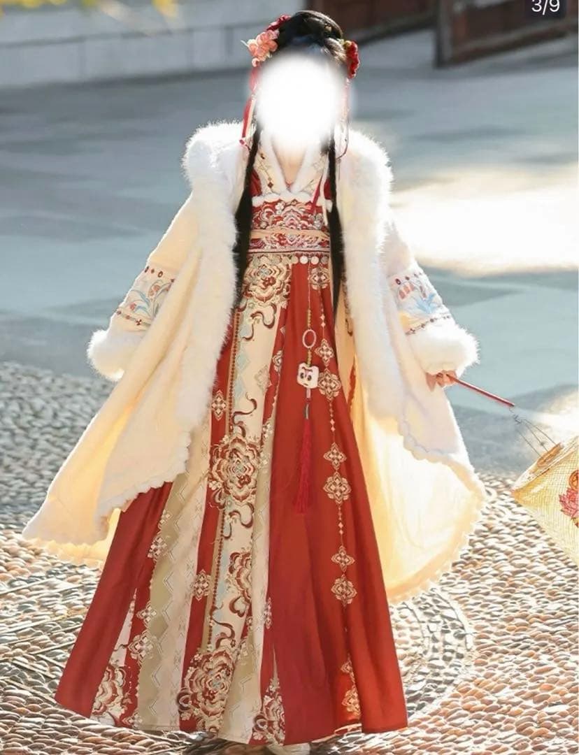 伝統的中国風コスプレ衣装 フリースコート付き漢服は新品 Lサイズ